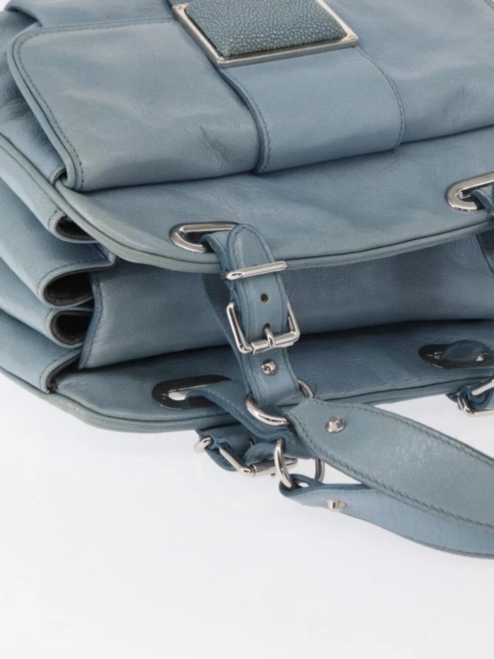 BALENCIAGA Hand Bag Leather Light Blue Silver Auth - Picture 7 of 16